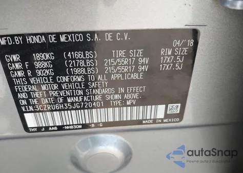 2018 Honda Hr-V Lx from USA, damaged, VIN 3CZRU6H35JG720401